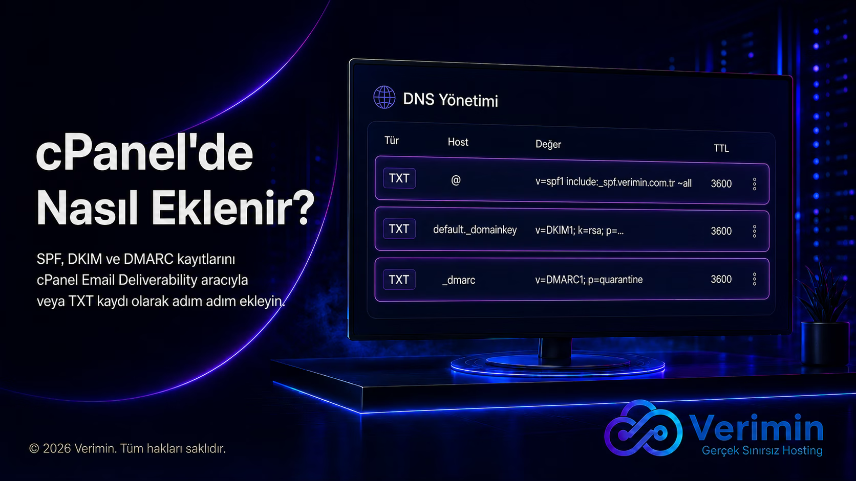 cPanel DNS panelinde SPF DKIM DMARC TXT kaydı ekleme